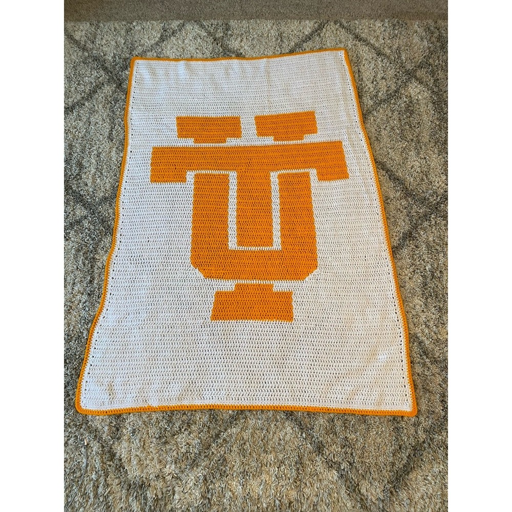 Tennessee Volunteers Crochet Blanket Handmade Power T Logo Orange White Throw